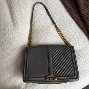 Rebecca Minkoff Gray Quilted Shoulder Bag with Gold Chain